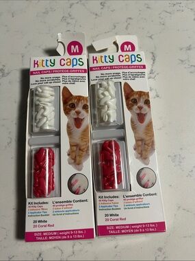 Cat Nail Caps - Medium White & Coral Red